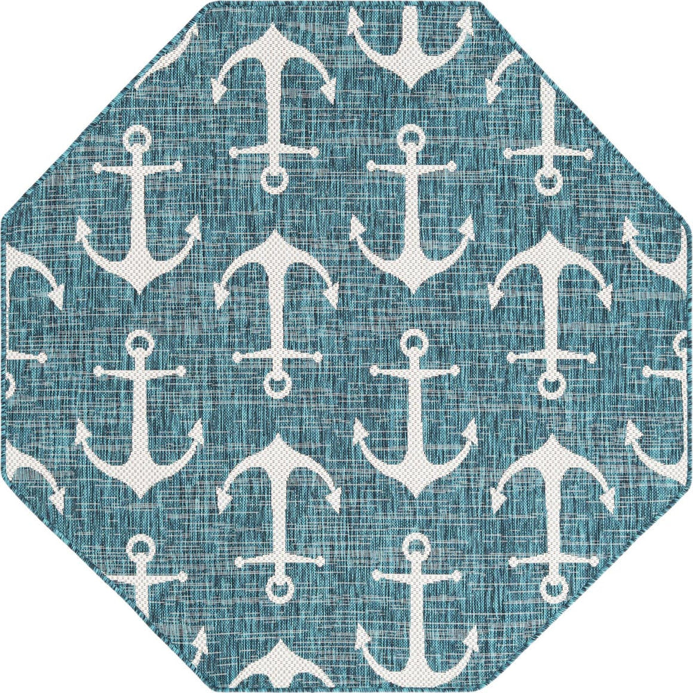 Unique Loom Teal Outdoor Coastal Rug – Stylish 3'1" X 5'3" Design, Durable, Weather-resistant For Patios & Porches Teal  3162781-unique-loom