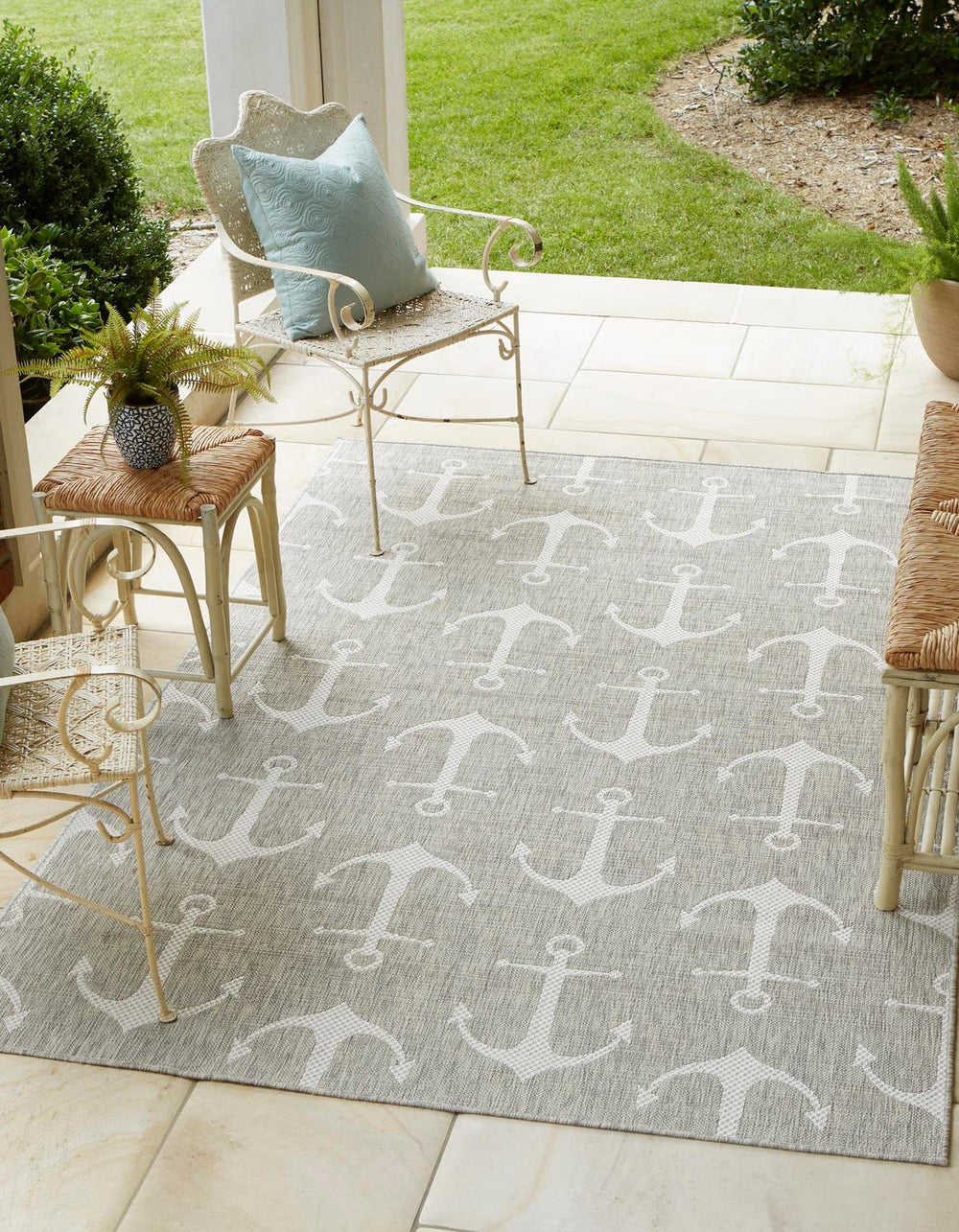 Unique Loom Yellow Outdoor Coastal Rug - Brighten Your Patio With Weather-resistant, Cheerful Decor Accent Gray  3162825-unique-loom