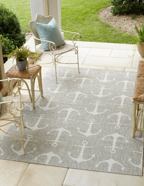 Unique Loom Yellow Outdoor Coastal Rug - Brighten Your Patio With Weather-resistant, Cheerful Decor Accent Gray  3162825-unique-loom