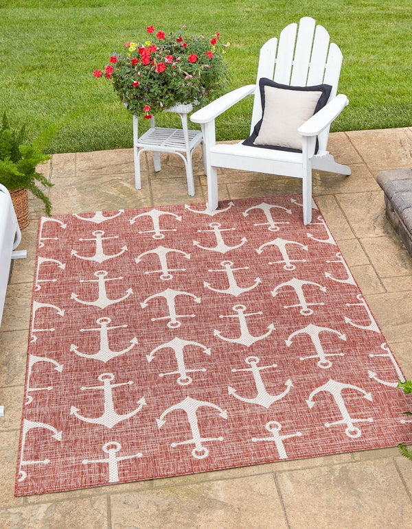 Unique Loom Yellow Outdoor Coastal Rug - Brighten Your Patio With Weather-resistant, Cheerful Decor Accent Red  3162852-unique-loom