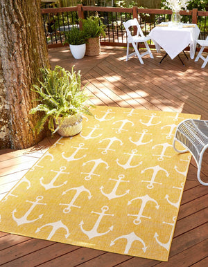 Unique Loom Yellow Outdoor Coastal Rug - Brighten Your Patio With Weather-resistant, Cheerful Decor Accent Yellow  3162879-unique-loom