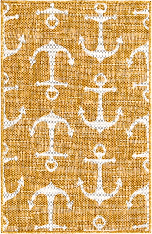 Unique Loom Yellow Outdoor Coastal Rug - Brighten Your Patio With Weather-resistant, Cheerful Decor Accent Yellow  3162862-unique-loom
