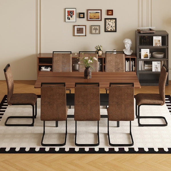 English Elm Table and Chair Set 71 Inch Walnut Grain Dining with 8 Tech Fabric Seats W1151S04283