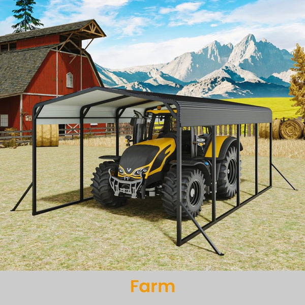 English Elm 12x20ft Steel Peak Roof Carport Heavy Duty Outdoor Shelter for Trucks Boats and Events W1820S00013