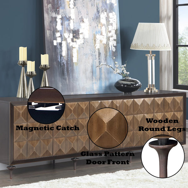 English Elm Diya Forged Bronze Console Cabinet with Espresso Finish, 3D Geometric Facade, Jewelry Tray & Storage B2726P285783