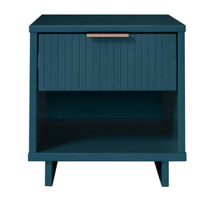 English Elm Granville Solid Wood 18" Nightstand with Ribbed Front Drawer and Gold Steel Handles, Modern Flair Dark Blue B365P398139