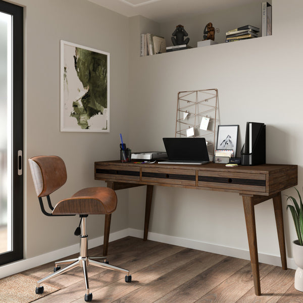 English Elm Dax Bentwood Office Chair Tan Vegan Leather Upholstered Swivel, Tufted Padded Seat, Adjustable Height B136P203491