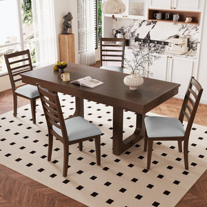 English Elm 5-piece Farmhouse Dining Set Oak Veneer Butterfly Leaf Table Four Upholstered Chairs Beige,Walnut N752S109000D