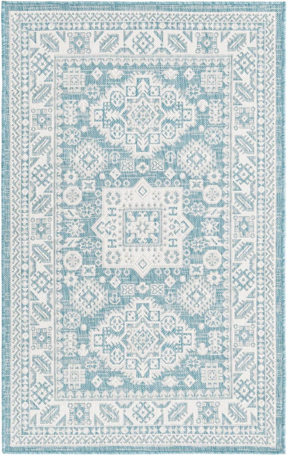Unique Loom Aqua Outdoor Aztec Rug - Vibrant Color & Durable Design For Patios, Entryways, And Accent Areas Aqua  3163299-unique-loom