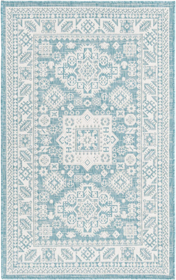 Unique Loom Aqua Outdoor Aztec Rug - Vibrant Color & Durable Design For Patios, Entryways, And Accent Areas Aqua  3163293-unique-loom