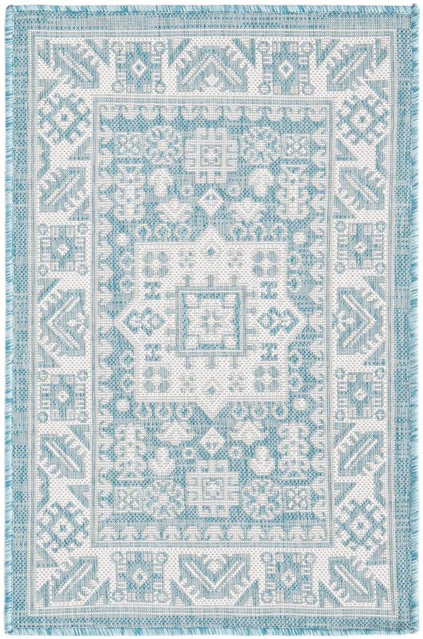 Unique Loom Aqua Outdoor Aztec Rug - Vibrant Color & Durable Design For Patios, Entryways, And Accent Areas Aqua  3163294-unique-loom