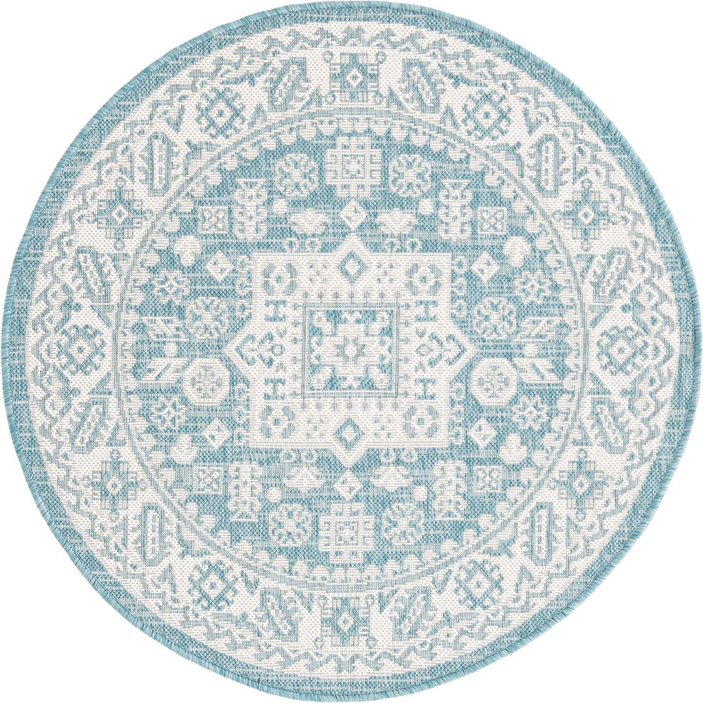 Unique Loom Aqua Outdoor Aztec Rug - Vibrant Color & Durable Design For Patios, Entryways, And Accent Areas Aqua  3163299-unique-loom