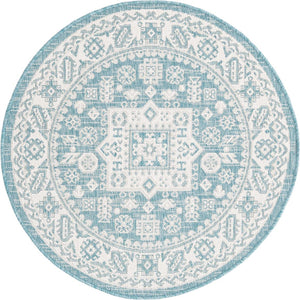 Unique Loom Aqua Outdoor Aztec Rug - Vibrant Color & Durable Design For Patios, Entryways, And Accent Areas Aqua  3163299-unique-loom