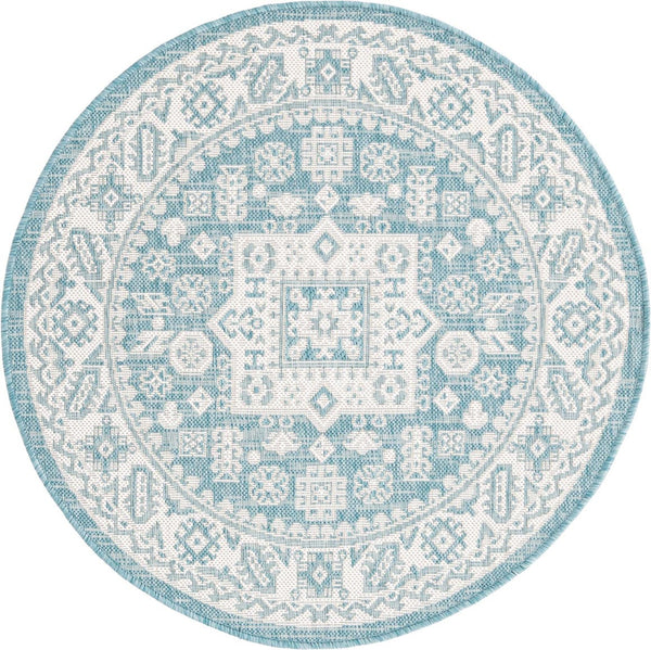 Unique Loom Aqua Outdoor Aztec Rug - Vibrant Color & Durable Design For Patios, Entryways, And Accent Areas Aqua  3163299-unique-loom