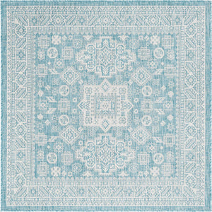 Unique Loom Aqua Outdoor Aztec Rug - Weather-resistant Oval Design With Vibrant Geometric Patterns For Patios Aqua  3163302-unique-loom