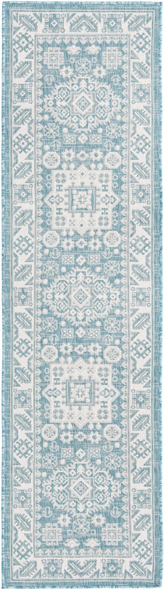 Unique Loom Aqua Outdoor Aztec Rug - Weather-resistant Oval Design With Vibrant Geometric Patterns For Patios Aqua  3163305-unique-loom