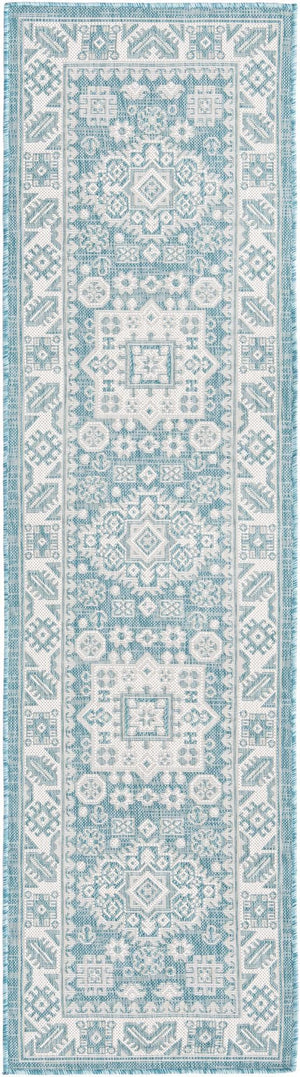 Unique Loom Aqua Outdoor Aztec Rug - Weather-resistant Oval Design With Vibrant Geometric Patterns For Patios Aqua  3163309-unique-loom