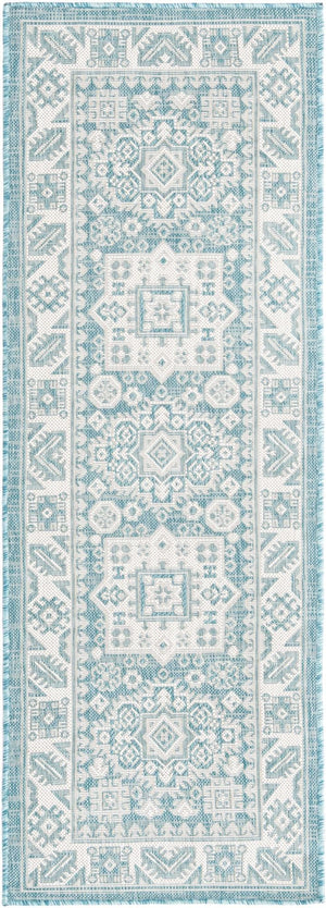 Unique Loom Aqua Outdoor Aztec Rug - Weather-resistant Oval Design With Vibrant Geometric Patterns For Patios Aqua  3163310-unique-loom