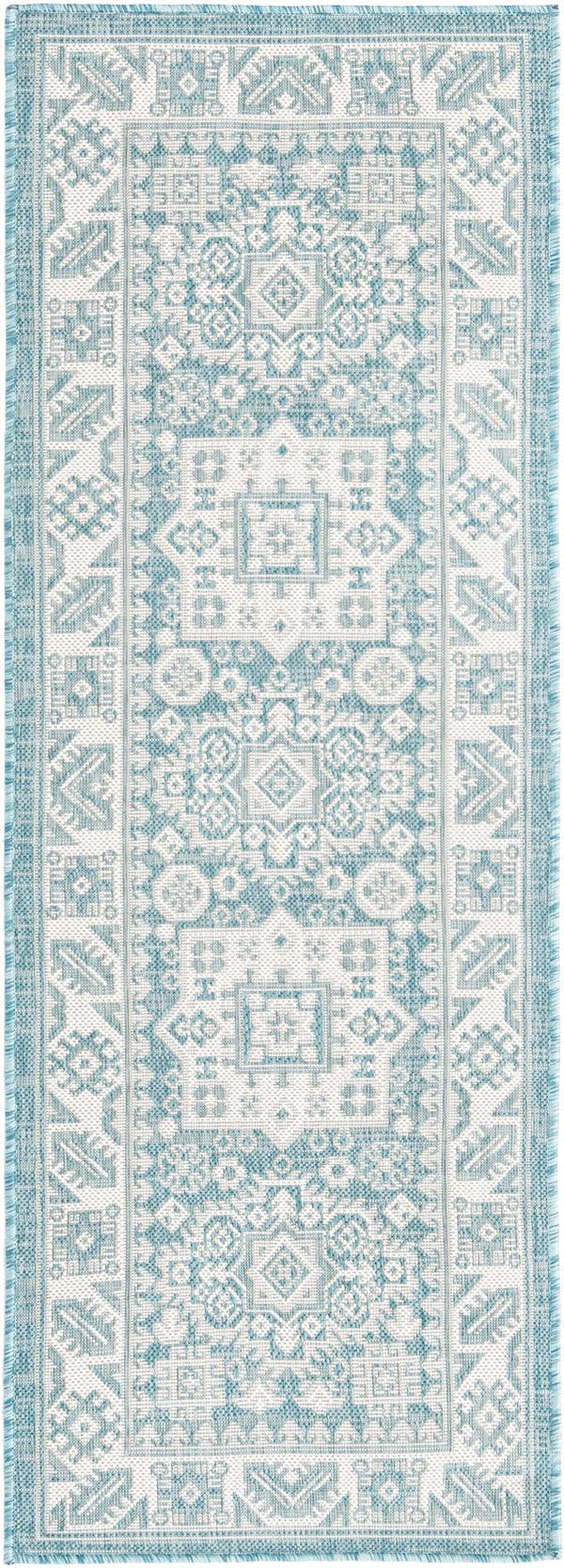 Unique Loom Aqua Outdoor Aztec Rug - Weather-resistant Oval Design With Vibrant Geometric Patterns For Patios Aqua  3163310-unique-loom