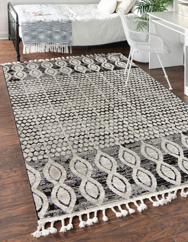 Unique Loom Black Cherokee 2' X 8' Outdoor Runner Rug - Durable, Bold Design With Cultural Patterns For Any Space Charcoal  3163506-unique-loom