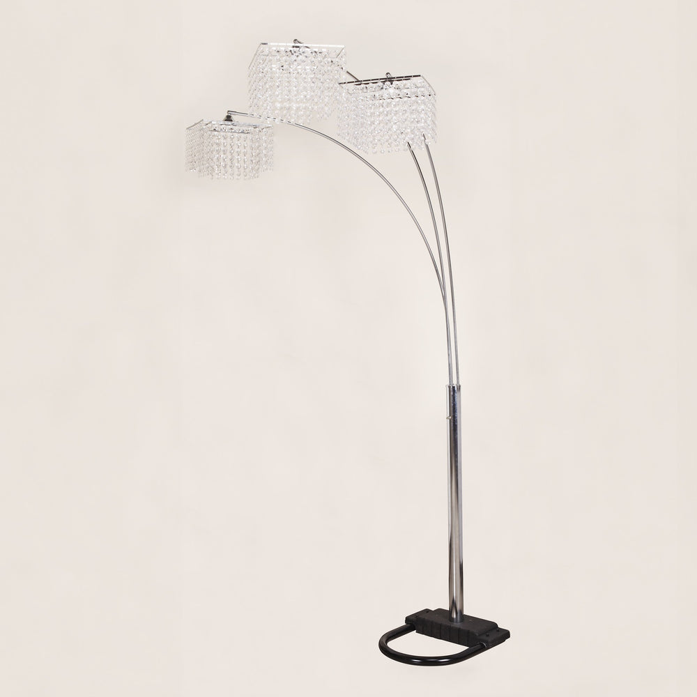 English Elm 1pc Modern Multi-Head Floor Lamp with Crystal-Encrusted Shades, Adjustable Height, Dimmer Control Silver 66.93 L x 18.5 W x 3.44 H B2741P290176