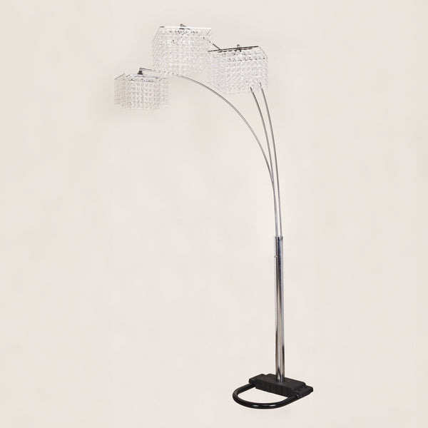English Elm 1pc Modern Multi-Head Floor Lamp with Crystal-Encrusted Shades, Adjustable Height, Dimmer Control Silver 66.93 L x 18.5 W x 3.44 H B2741P290176