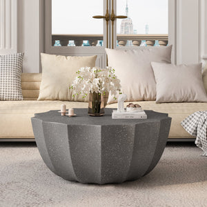 English Elm 35.43" Modern Waterproof Cement Coffee Table – Durable MgO Design, 220lb Capacity, Indoor & Outdoor Stylish Centerpiece Grey W757P246396