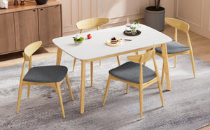 English Elm 5-piece Mid-century Rubberwood Dining Set with Upholstered Chairs for Kitchen or Room Natural+Grey,White Oak N759S003002L