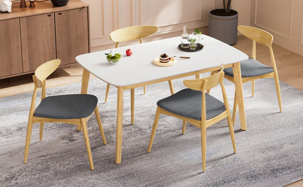 English Elm 5-piece Mid-century Rubberwood Dining Set with Upholstered Chairs for Kitchen or Room Natural+Grey,White Oak N759S003002L