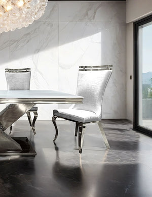 English Elm 2pc Side Chair White Tiger Print Leather Upholstered Saber Legs Dining Chairs, Durable 26"W x43"H B2741S00724