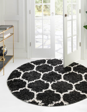 Unique Loom Black Hygge Shag Rug - Cozy 3' 3" Round Design For Modern Spaces, Plush Texture & Stylish Charm Black,White  3164660-unique-loom