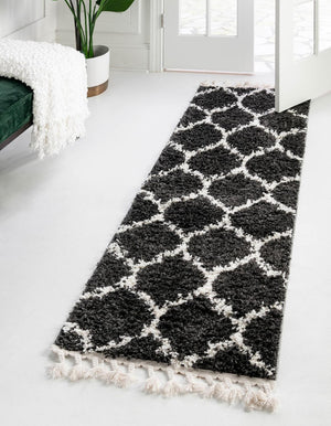 Unique Loom Black Hygge Shag Rug - Cozy 3' 3" Round Design For Modern Spaces, Plush Texture & Stylish Charm Black,White  3164662-unique-loom