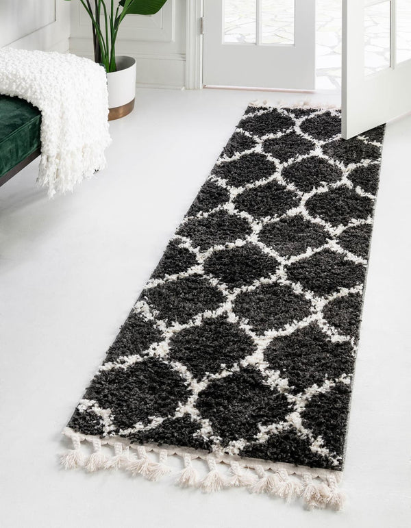 Unique Loom Black Hygge Shag Rug - Cozy 3' 3" Round Design For Modern Spaces, Plush Texture & Stylish Charm Black,White  3164662-unique-loom