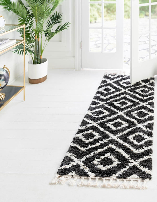 Unique Loom Black Hygge Shag Rug - Cozy 3' 3" Round Design For Modern Spaces, Plush Texture & Stylish Charm Black,White  3164673-unique-loom