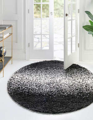 Unique Loom Black Hygge Shag Rug - Cozy 3' 3" Round Design For Modern Spaces, Plush Texture & Stylish Charm Black,White  3164682-unique-loom