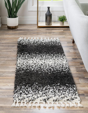 Unique Loom Black Hygge Shag Rug - Cozy 3' 3" Round Design For Modern Spaces, Plush Texture & Stylish Charm Black,White  3164684-unique-loom