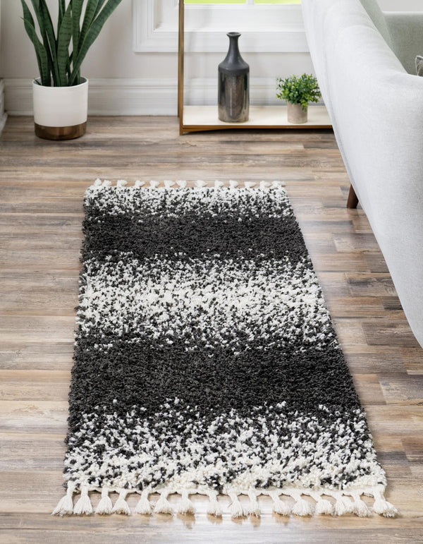 Unique Loom Black Hygge Shag Rug - Cozy 3' 3" Round Design For Modern Spaces, Plush Texture & Stylish Charm Black,White  3164684-unique-loom