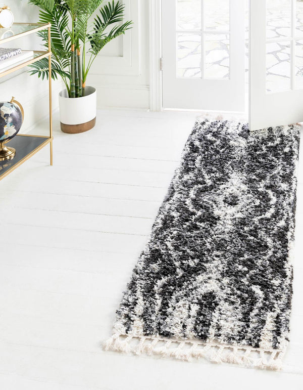 Unique Loom Black Hygge Shag Rug - Cozy 3' 3" Round Design For Modern Spaces, Plush Texture & Stylish Charm Black,White  3164695-unique-loom