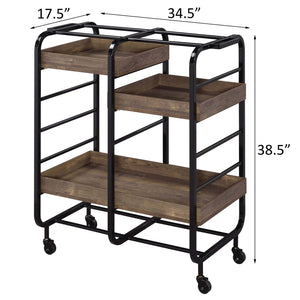 English Elm Black Black and Walnut Serving Cart with 3 Adjustable Trays, Industrial Frame, Smooth Casters, Durable Elegance B062P186561