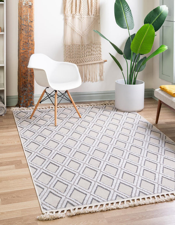 Unique Loom Charcoal Modern Area Rug For Entryways, Stylish And Durable Design For Contemporary Interiors Beige  3165643-unique-loom