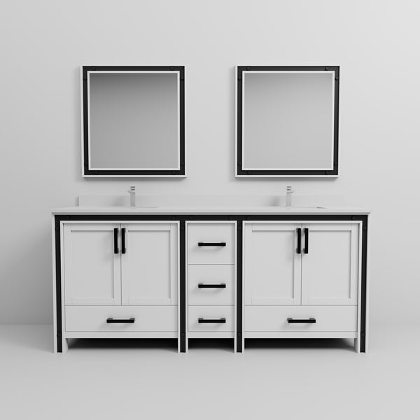English Elm White Double Bath Vanity 80" W x 22" D with Cultured Marble Scratch‑Resistant Top, Faucet & Mirrors B2731S01144