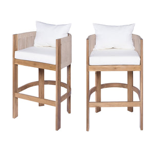 English Elm Christopher Knight Home® - Matera Teak & Beige Barstool Set of 2 – Acacia Wood, Rope Cording, Wraparound Back for Outdoor/Indoor seating N775P255942T