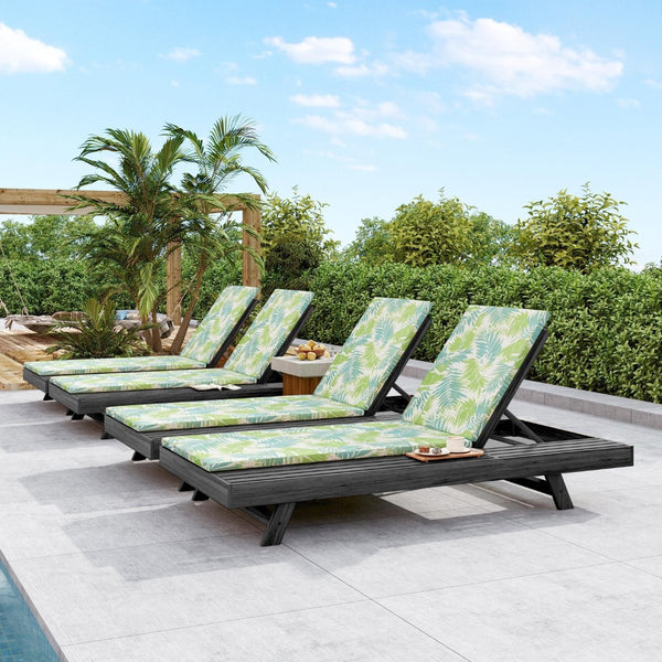 English Elm Lounge Chaise Outdoor Acacia Wood Slatted Frame with Water Resistant Cushion Resort Style Black,Green Leaf N770P442B18L