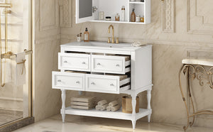 English Elm 36" Bathroom Vanity with Sink Combo, 36" Ceramic Undermount Basin, Solid Wood Frame, 4 Drawers, Waterproof Painted Finish White N710P250654K