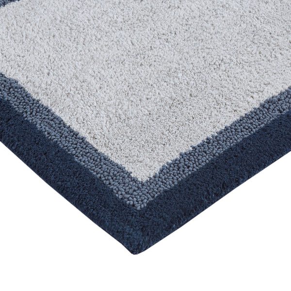 JLA Home Madison Park - Cotton Plush Tufted Bath Rug — Absorbent 100% Cotton, Machine Washable, Skid-Resistant Neutral Accent Navy MP72-6205