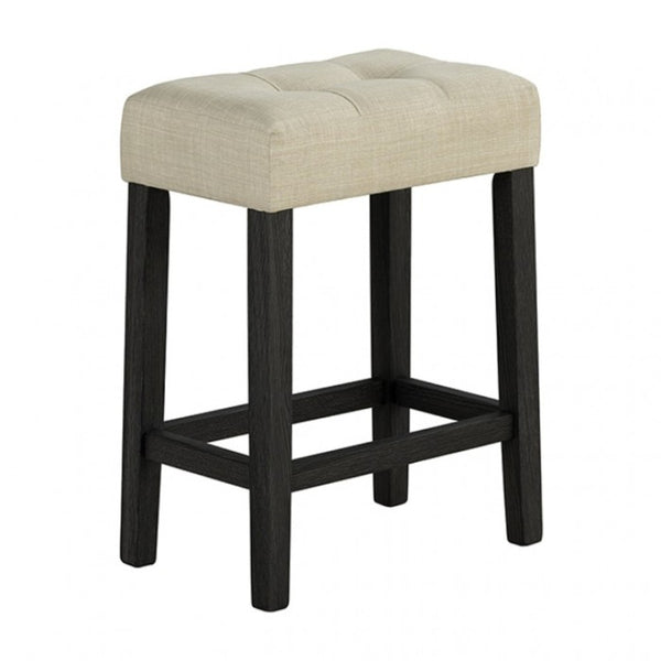 English Elm Two-Tone Travertine Top 3pc Dining Set with Biscuit-Tufted Beige Stools, Black/Gray Transitional Chic B2741P301915