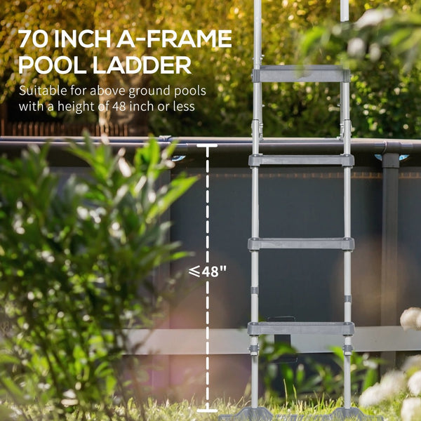 English Elm Outsunny A-frame Above Ground Pool Ladder with Platform Galvanized Steel 48 Inch W2225P200795