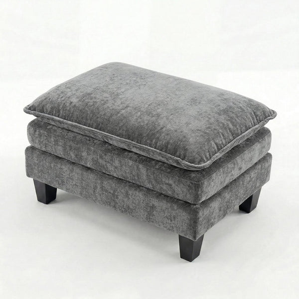 English Elm Modern Chenille Three Seat Sofa with Ottoman Usb Charging Ports and Storage Pockets Dark Grey W2519S00003