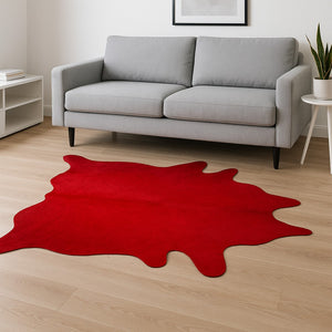 HomeRoots 6' X 7' Red Cowhide Area Rug - Handcrafted Luxury for Modern Spaces, Bold Color & Unique Style Firecracker 316705
