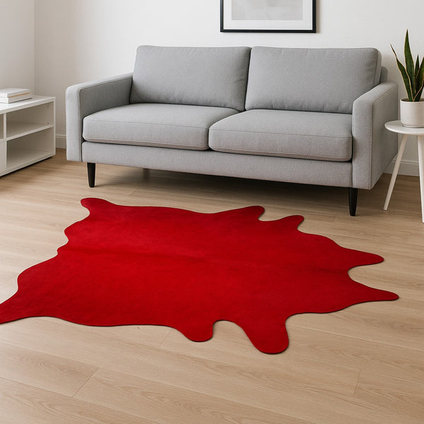 HomeRoots 6' X 7' Red Cowhide Area Rug - Handcrafted Luxury for Modern Spaces, Bold Color & Unique Style Firecracker 316705